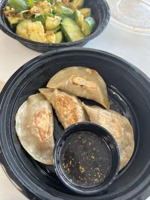 Pan fried chicken and basil dumplings