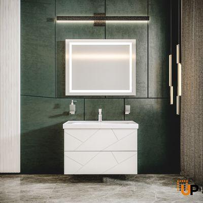 What is the universal formula for a stylish-looking bathroom?
 Big mirror + modern vanity cabinets!