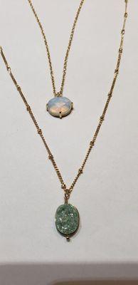 Simple necklaces. One with green drusy, one with Asian opal