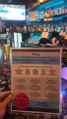 Pizza menu and bar