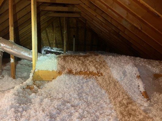 Attic restoration, new insulation blown in