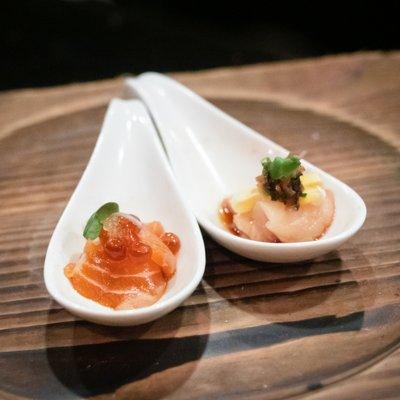 Smoked salmon & hamachi w/ freeze-dried corn