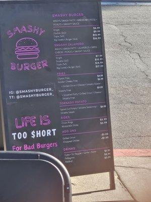 Smashy Burger Menu