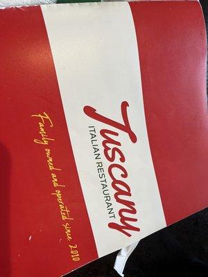 Restaurant menu and logo.