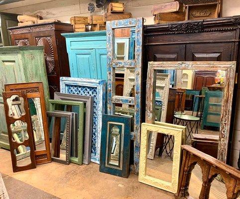 Dozens of eclectic distressed mirrors, of all shapes and sizes!