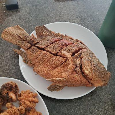 Fried large tilapia