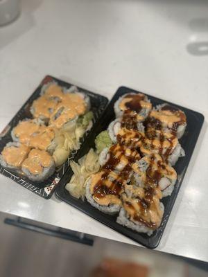 Spicy California Roll (left) and Da Bomb Roll (right)