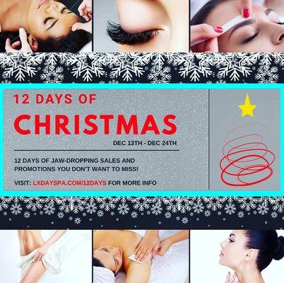 Check out our 12 Days of Christmas Sale now - December 24th !! Lxdayspa.com/12days