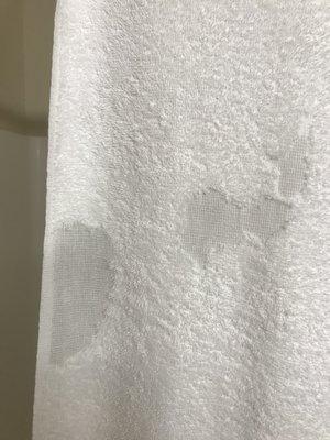 This is a towel at Comfort Inn Franklin nc Aug 2021.  The  towel is disintegrating.