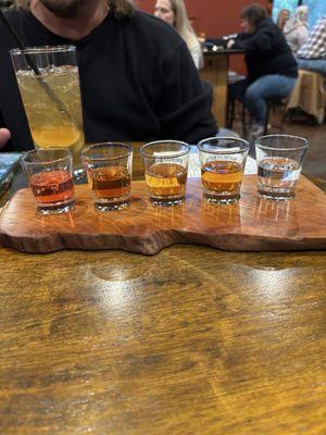 A flight of vodka and burbon