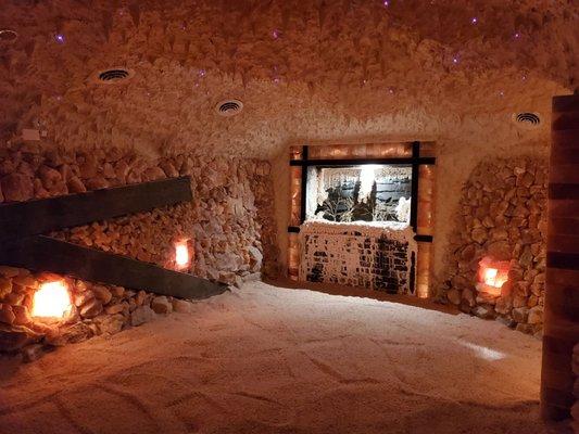 A beautiful Salt Cave the large room with a water feature and the floor is covered in Salt. This place is amazing!