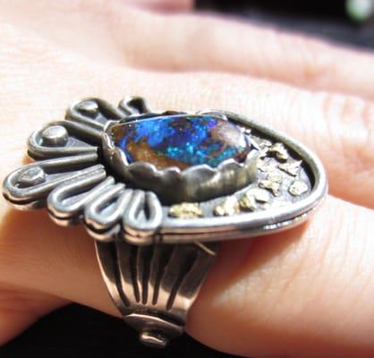 Handmade Australian Opal and Yuba Gold Stering Ring