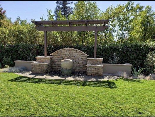 Sod installation,Masonry work, installation of fountain with led lights ,plant installation