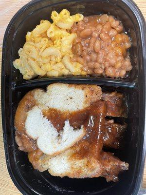 Rib Dinner with Mac & cheese and beans