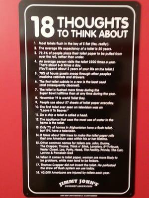 Bathroom facts hanging on door of Men's Room...