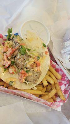 Grilled fish taco, fries