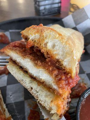 Chicken Parmesan Sandwich cross cut. Not bad.