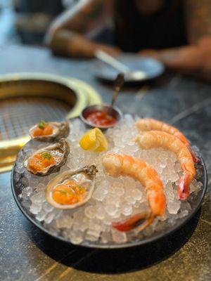 Shrimp cocktail and oysters w/uni.