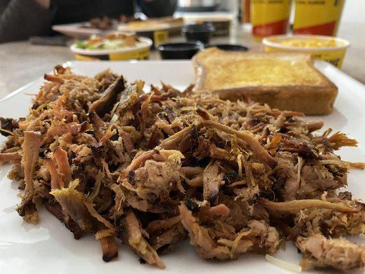 Pulled Pork Plate with Mac Cheese and a Caesar Salad.