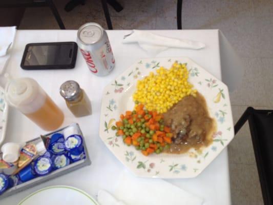 Country Style Steak, Corn. and Peas & Carrots.