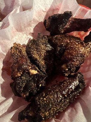 Apparently they are not burnt, this is how they always are. Worst wings in NWI