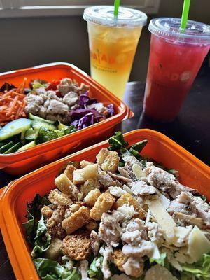 Caesar & Thai salads with an Arnold Palmer & blueberry basil lemonade.