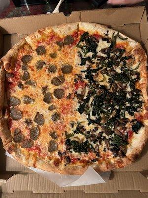 Half sausage, half mushroom and spinach