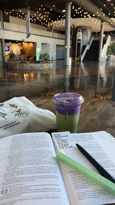 "Love potion" matcha  (iced matcha latte with ube cold foam)