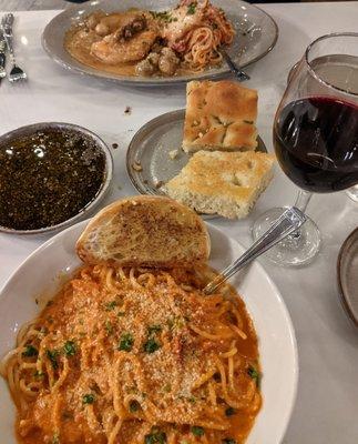 Spaghetti with Vodka Cream Sauce, and Chicken Marsala