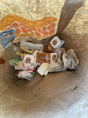 This is someone else's trash in our food sack.   Probably one of the retuned screwed up orders.