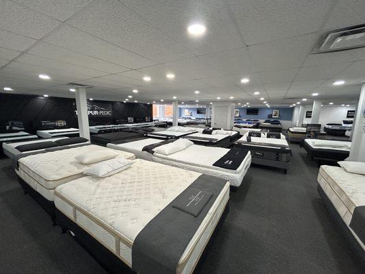 View of the mattress showroom at Mattress Central in Fairmont, WV