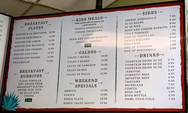 Menu prices as of Jan 2023