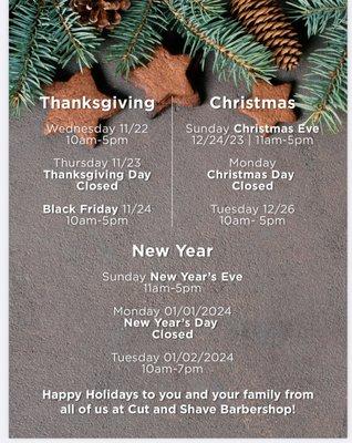 Holidays Hours