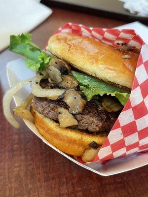 The classic burger with sautéed mushrooms and sautéed onions