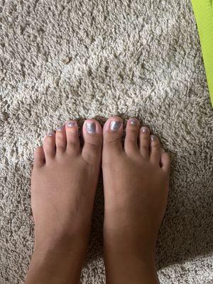 Pedicure with shellac silver polish