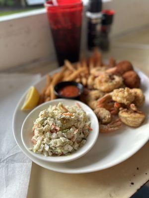 Georgia shrimp with cole slaw and fries