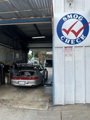 Porsche in for a smog check