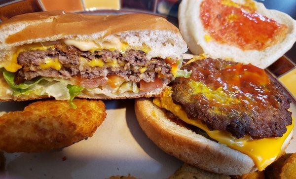 California classic double to the left.   Double cheeseburger to the right.