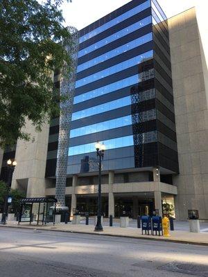 Picture of Batcolumn Sculpture from the vantage point of across the street in the morning...