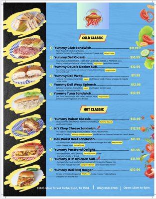 Yummy Deli Menu.