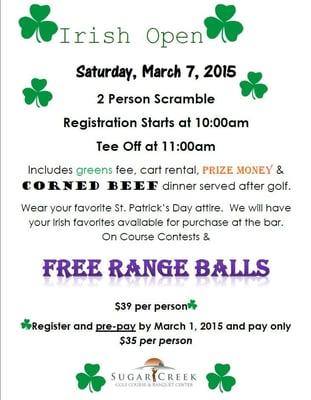 Call for more information on our Irish Open! March 7th 2015!