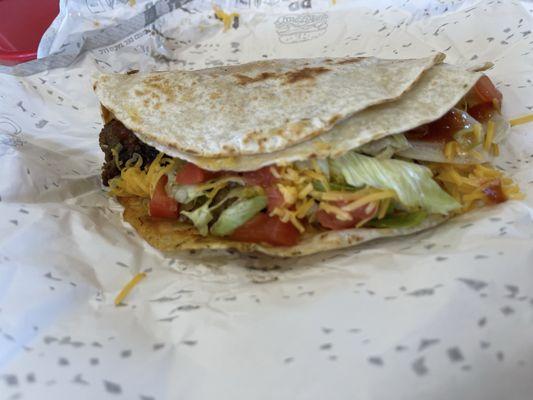 Beef quesadilla taco with big chunks of meat