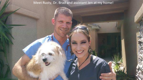 Meet my dog Rusty, Dr. Brad and his assistant Jennifer!