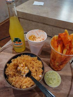 Rice and beans, Melons, Jarritos, Elotes