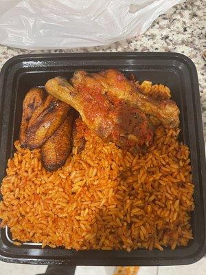 This was the jollof rice, baked chicken and goat.