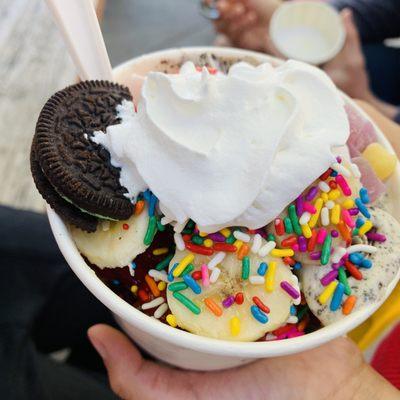 Oreo blast (cookies and cream mixed with vanilla custard and oreo cookies)