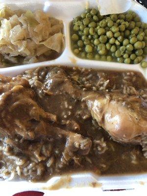 Baked chicken on rice with gravy.  Tuesday's daily special.