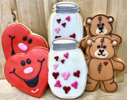 Valentine's - Happy Heart - Jar of Hearts - Teddy Bears with Heart Hand-Decorated Shortbread Cookies