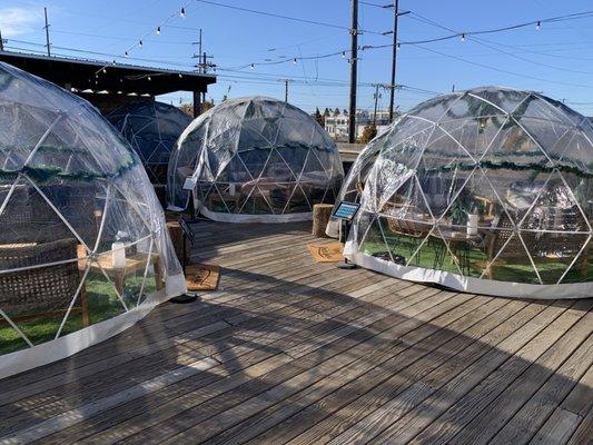 Outdoor patio with igloos