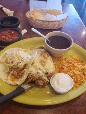 Soft shell chicken taco and chili relleno